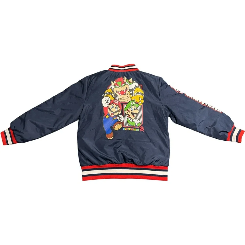 Super Mario Bomber Jacket Kids 8 Blue Power Up Full Zip Windbreaker SMN116BBE‎